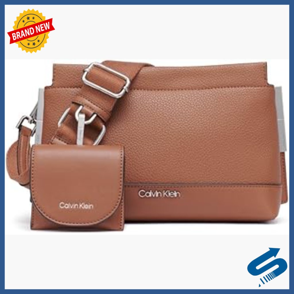 Vegan Leather Crossbody Bag With Triple Compartments, Snap Closure